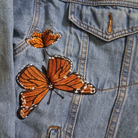 WORKSHOP REPUBLIC CLOTHING denim jean jacket butterfly embroidery western BOHO M - Picture 8 of 14